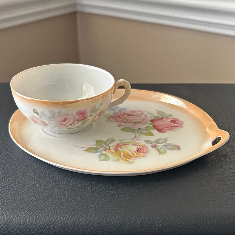 ELEGANT VINTAGE TEA CUP & SNACK PLATE SET